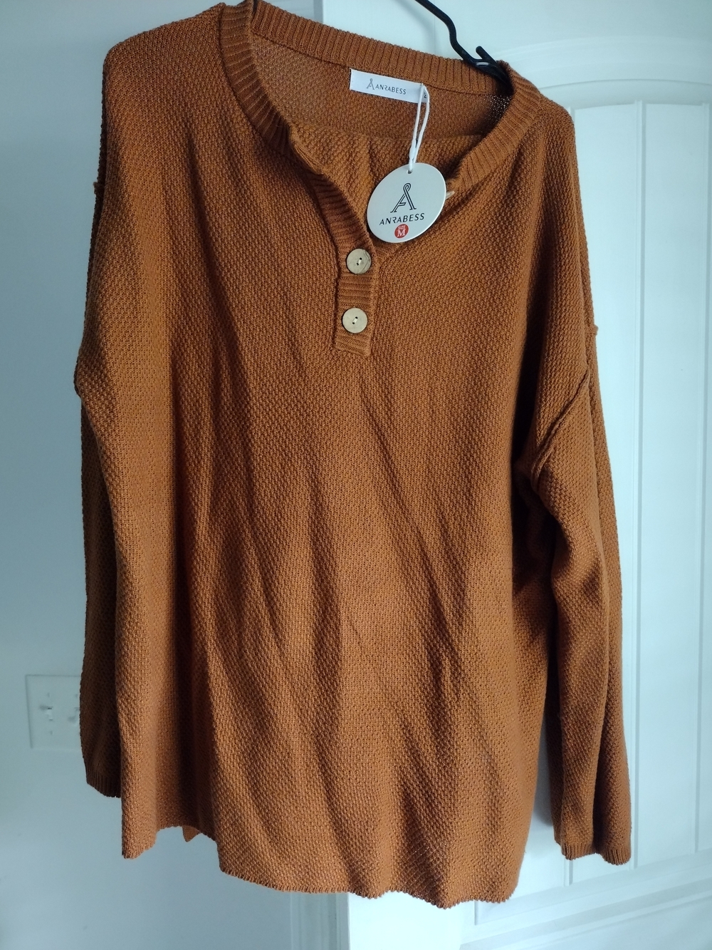 Anrabess Waffle Knit Henley Sweater And Pant Set